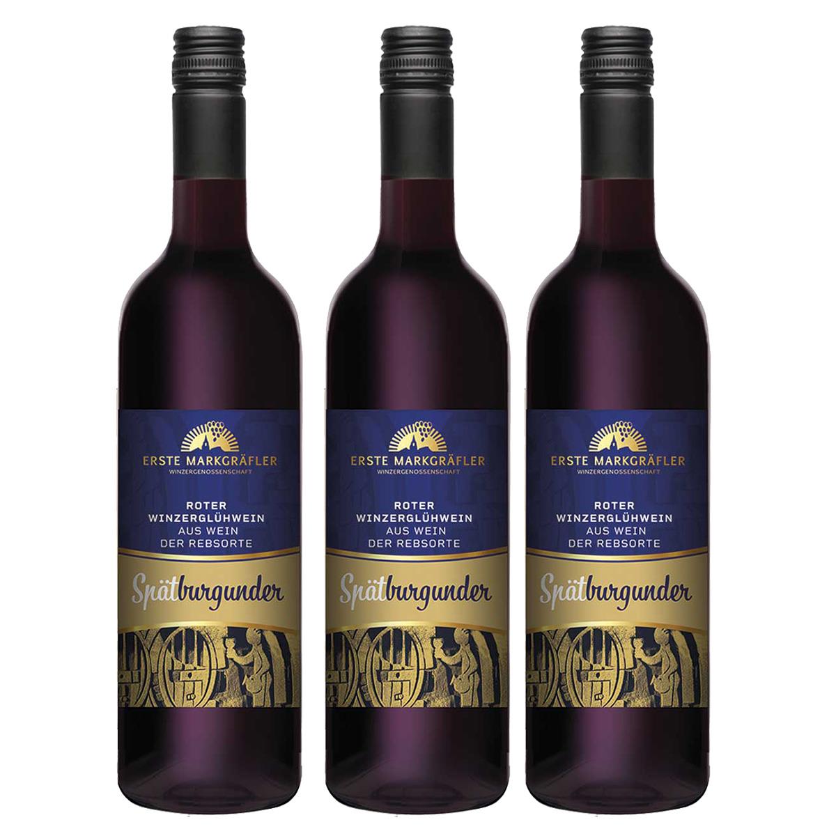 3 Flaschen Roter Winzerglühwein - Spätburgunder Premium Glühwein, Baden, 0,75l