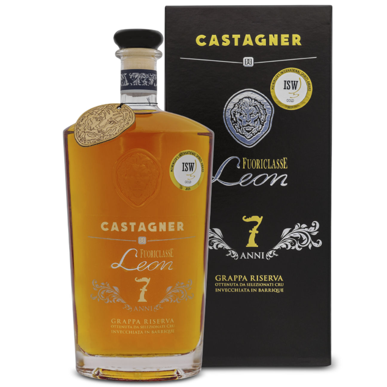Flasche Castagner FFuoriclasse Leon riserva 7 anni Grappa 38 % vol. 0,7l mit premium Geschenkverpackung