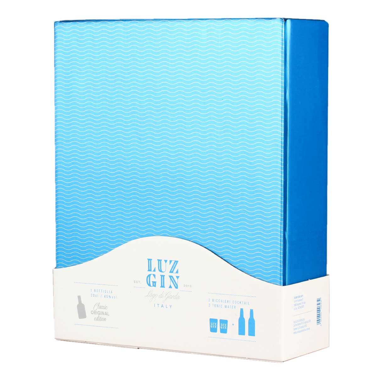 Marzadro Gin Luz 45% vol. 0,2L Geschenkset mit Tonic und 2 Gläsern