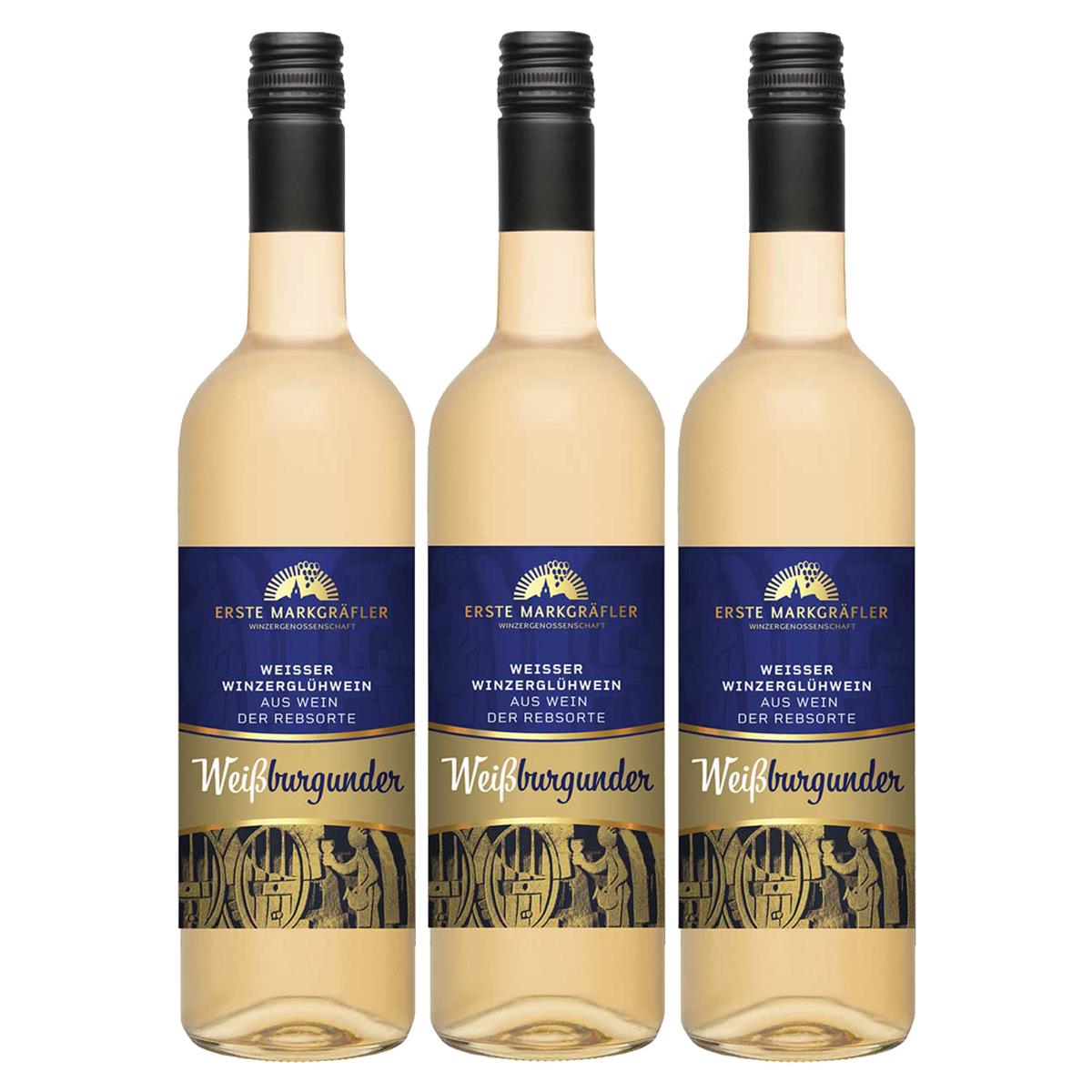 3 Flaschen Weißer Winzerglühwein - Weißburgunder Premium Glühwein, Baden, 0,75l