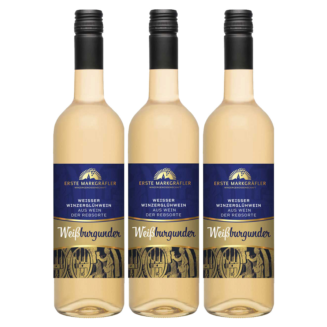 3 Flaschen Weißer Winzerglühwein - Weißburgunder Premium Glühwein, Baden, 0,75l